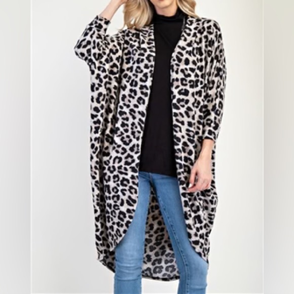 Celeste Sweaters - 0022.  Leopard Print Open Front Cardigan